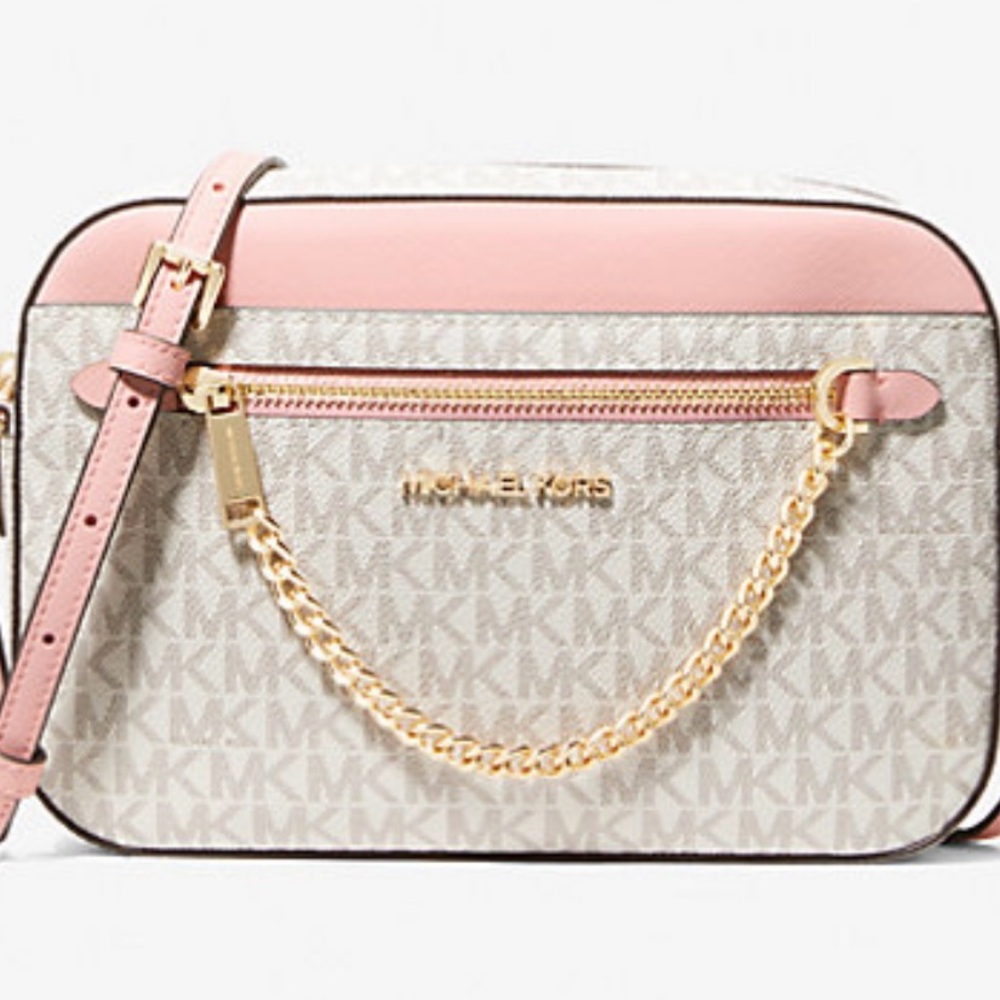 MICHAEL KORS Large Logo Powder Pink And Cream Crossbody Bag. NEW with tags. 🔥 - Picture 2 of 6
